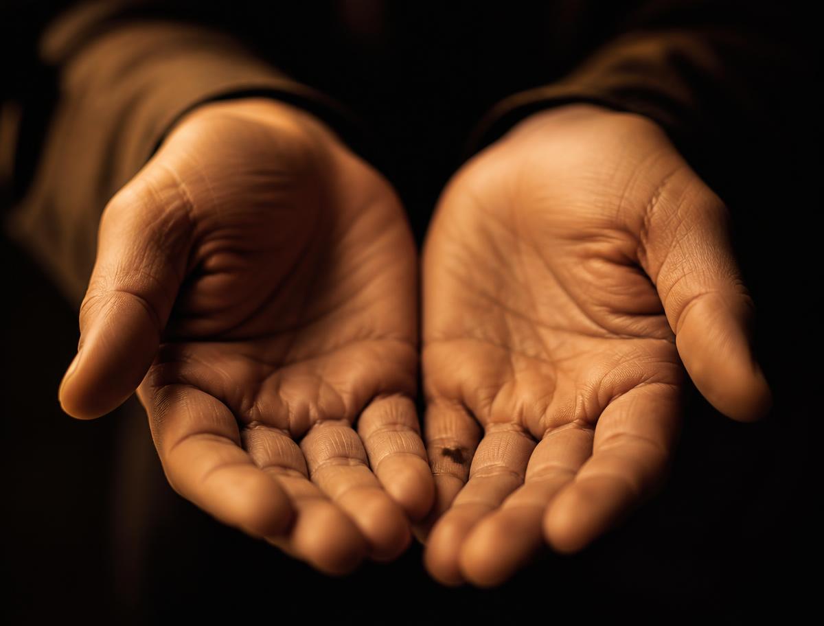 Open cupped hands in warm golden light